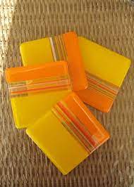 Yellow Glass Coasters Orange And Yellow Fused Glass Fused Glass Coasters Contemporary Kiwi Fused Glass Coaster Set Of Four Fused Glass Coasters Fused Glass Glass Fusing Projects
