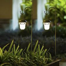 Shop Set Of 2 Leaf Solar Plastic Lanterns With Metal Shepherd Hooks On Sale Overstock 15268527