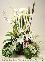 14 Arrangement With Calla Lilies And White Orchids White Flower Arrangements Church Flower Arrangements Large Floral Arrangements