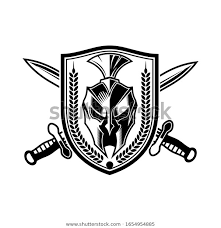 Spartan Helmet Shield Cross Sword Logo Stock Vector Royalty Free 1654954885 Sword Logo Spartan Helmet Sword