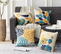 Chithra Cushion Covers Decorative Pillows Bed Cotton Line Flower Printed Throw Pillowcases Covers Fo Bed Pillows Decorative Yellow Pillow Covers Yellow Pillows