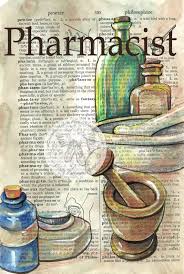 Print Pharmacist Mixed Media Drawing On Antique Dictionary Etsy Pharmacy Art Pharmacist Book Page Art