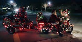 Santa S Got A New Ride Motorcycle Christmas Santa Christmas Lights