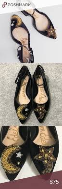 Sam Edelman Velvet Moon Star Strap Flats 7 5 Sam Edelman Black Velvet Flats With Moon And Star Embellishment No Mi Sam Edelman Shoes Velvet Flats Ankle Straps