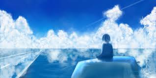 Clarity Anime Blue Car Girl Lake Pure Sky Water Windturbine Bluesky Clarity Clouds Digitalart Environ Landscape Scenery Anime Scenery Clarity