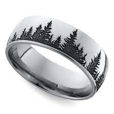 Laser Carved Forest Pattern Men S Wedding Ring In Cobalt Mens Wedding Rings Unique Mens Wedding Rings Wedding Rings Unique