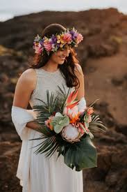 Hawaiian Sunrise Elopement At Haleakala National Park Maui Lauren Ryan Wandering Weddings Tropical Wedding Bouquets Tropical Flowers Bouquet Tropical Wedding Flowers