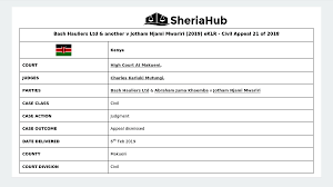 Bash Hauliers Ltd & Another V Jotham Njami Mwariri [2019] Eklr