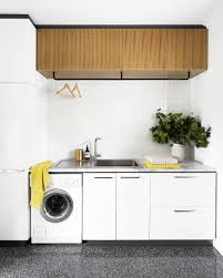 Smooth and mostly seamless, laminate countertops work well for sorting and folding clothing. S1oabeaefwzem