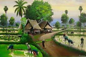 Suasana dikampung identik dengan rasa kebersamaan termasuk dalam bergotong royong yang hal itu merupakan sudah jadi ciri. 11 Suasana Kampung Ideas Lukisan Landskap Lukisan Seni Lukisan