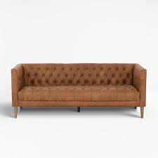 Tufted sofa in a luxurious mokum textiles leopardo print italian jacquard woven chenille on a sateen ground. Rollins Natural Washed Camel Leather Button Tufted Sofa Reviews Crate And Barrel