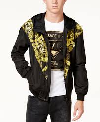 Black And Gold Bomber Jacket Mens Versace Men S Black And Gold Hooded Windbreaker Black And Gold Mens Outfit Versace Men Mens Outfits
