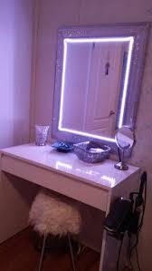 Ikea Malm Dressing Table Hack Sauder Square 1 Desk Painted White Mirror Sprayed Chrome And Blinged Wit Diy Vanity Mirror Led Lighting Bedroom Cute Room Decor