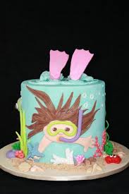 Torte Mit Einem Taucher Dekoriert Themenbezogene Torten Schwimmen Kuchen Geburtstagskuchen Kinder