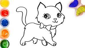 Download cat drawing stock photos. How To Draw Color Cute Cat Drawing And Coloring Glitter Pink Cat Learn Colors For Kids Youtube