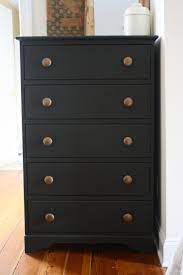 Instructions prep the furniture by removing the hardware, cleaning the surface and then scuff sanding with 220 grit sandpaper. Get The Look Dresser Redo Ricedesigns Black Painted Furniture Black Painted Dressers Diy Dresser Makeover