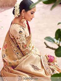 Beige Banarasi Silk Saree With Double Blouse Saree Sale Silk Sarees Saree Hairstyles
