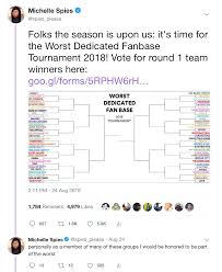 He hates podcasts with ad breaks in the middle as they interrupt the flow of the conversation. Worst Dedicated Fan Base Tournament 2018 Introduction And Round 1 Results By Michelle Spies Medium