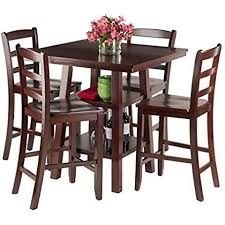 5 Piece Set 1 High Square Table With 2 Shelves 4 Ladder Back Stools Rich Walnut Finish Contemporary St Counter Height Dining Sets High Table Set High Table