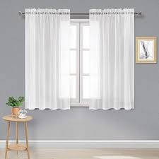 White bedroom curtains 54 long lace. Amazon Com Dwcn White Sheer Curtains Linen Look Rod Pocket Kitchen Curtains Set Of 2 Panels 52 X 45 White Sheer Curtains Window Curtains Living Room Curtains
