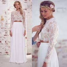 Dany mizrachi bridal collection is a combination of the most modern and trendy bridal gowns. Two Piece Beach Wedding Dress Wedding Dress 2016 Women Long Sleeves Bridal Gowns Sheer Lace Summer On Luulla