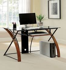 Lorell® fortress series 66w steel pedestal desk, left, black/walnut. Baden Oak Black Glass Top Computer Desk By Furniture Of America