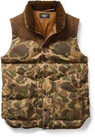 Ralph Lauren Rrl Suede Yoke Camo Down Vest Leather Jackets Leather Men Suede Coat Sleeveless Jacket