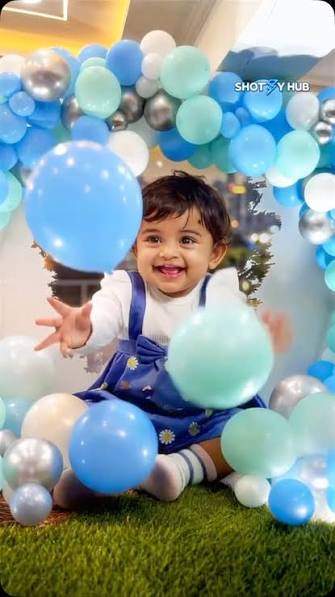 Playful Blue Balloon Arch Baby Milestone
