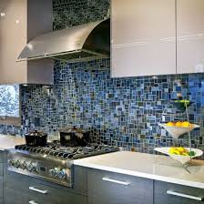 Cool Blue And Grey Hued Glass Mosaic Backsplash Kitchen Backsplash Designs Kitchen Backsplash Trends Blue Tile Backsplash Kitchen