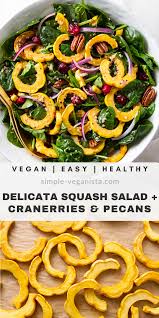 Roasted Delicata Squash Cranberry Salad Recipe Featuring Warm Roasted Squash Cranberries Wit Cranberry Salad Recipes Whole Food Recipes Healthy Fall Salads