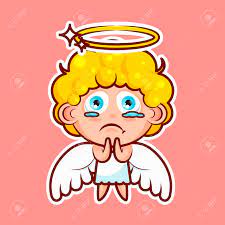 ステッカー絵文字絵文字、感情を請う、お願い、祈る、涙目、ベクトル図の文字は、神の実体を甘い、天国の天使、聖霊、天使の羽、放射ヘイロー  のイラスト素材・ベクタ - . Image 85654970.