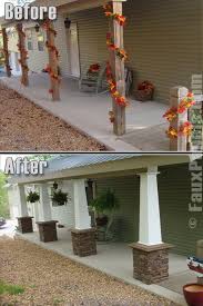 Front porch with stained posts and porch brackets. 23 Brick Porch Ideas House Exterior Brick Porch Brick Steps