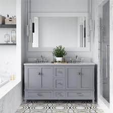 Double vanities can feel large and bulky, which can be minimized by finding one with open shelving that makes the cabinet visually lighter while still providing plenty of storage. Bathroom Vanities Furniture Cabinets Sinks Sets More Sam S Club Sam S Club