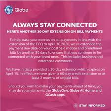 We've been in business since 1996. Globe Extends Grace Period For Bill Payment To 60 Days Cell Phones Applications Calling Texting Living In Cebu Forums