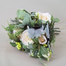 Nisoger artificial flower, decorative white rose artificial flowers with vase sponsored. Artificial Flowers Frosty Winter Bouquet Wedding Flowers