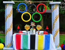 Shop tableware, decorations, favors & much more! Olympics Summer Olympics Party Catch My Party Olympic Party Decorations Olympic Party Olympic Theme Party