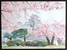 Maisons De The Japonais Paysages Tableau Chateau D Himeji Paysage Japonais 30x40 Cm Aquarelle Japon Paysage Dessin Paysage Dessin Japonais