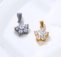 Olivia Wholesale Zircon Cherry Butterfly Pendant Elegant Iced Flower Charm  for Necklace Stainless Steel Stone Jewelry for Women