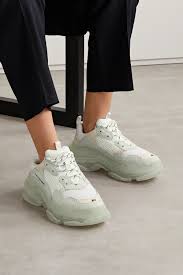 Shop online the latest ss21 collection of balenciaga for women on ssense and find the perfect shoes for you among a great selection. White Triple S Clear Sole Logo Embroidered Leather Nubuck And Mesh Sneakers Balenciaga Net A Porter