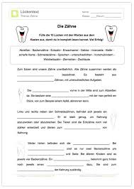 Arbeitsblatt Luckentext Zahne Sachunterricht Grundschule Sachkunde Zahne