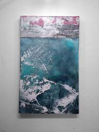 Unique Painting On Wood Panel Abstract Style Original Art Heavy Texture White Green Blue Water Art Cold Ar Unique Paintings Abstract Painting Water Art