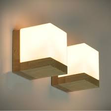Modern Oak Wood Cube Sugar Shade Wall Lamp Bedroom Wooden Glass Wall Sconce Bedside Wall Light Bathroom Fixtures Home Lighting Bedside Wall Light Glass Wall Sco Wood Wall Lamps Wall Lamp Design Wall