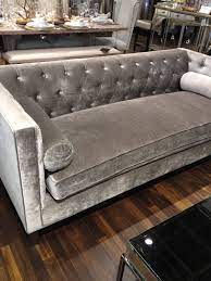 Grey tufted sectional sofa with chaise: Tufted Grey Couch Velvet Sofa Living Room Velvet Furniture Couch Decor