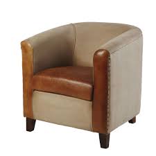 Ce cuir haut de gamme donne au club un bel aspect vieilli naturel avec le temps. Fauteuil Club En Coton Recycle Et Cuir Marron Pionnier Maisons Du Monde