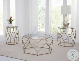4.3 out of 5 stars with 69 ratings. Roxy Clear Glass And Gold Hexagonal Occasional Table Set From Steve Silver Coleman Furniture