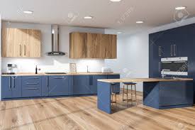 white walls, wooden floor, blue