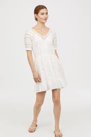 V Neck Cotton Dress Natural White Ladies H M Us 1 Country Chic Dresses Light Summer Dresses Apple Dress