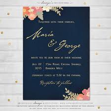 Navy Blue And Gold Wedding Invitation Navy Blush Pink Coral Peach Wedding Invita Peach Wedding Invitations Navy Wedding Invitations Garden Wedding Invitations