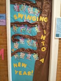 New Year Door Decoration Each Child Watercolored A Monkey With Their Name On It Preschool Activities Classroom Decor Door Decorations