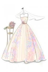 Illustration Of Colorful Printing Pattern Ball Gown With Applique Embellishments Gown Sketch Design Dress Design Sketches Fashion Illustration Sketches Dresses